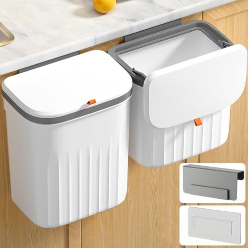 JUVEL Hängendes Mülleimer-Set für die Küche mit Deckel, 10L+8L Küchenkomposteimer für die Arbeitsplatte oder unter der Spüle, wandmontierter Mülleimer aus Kunststoff für Badezimmer/Wohnmobil