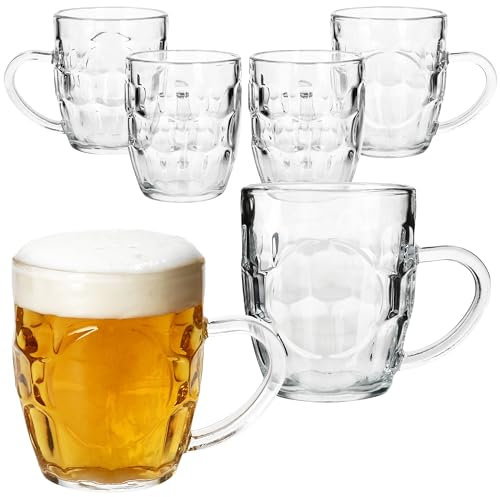 MamboCat Set di 6 brocche per birra Dijon I 200 ml, altezza 9,3 cm, per 6 persone, in vetro con scudo, rilievo e manico, bicchieri da birra da 0,2 l, per feste, compleanni e Co