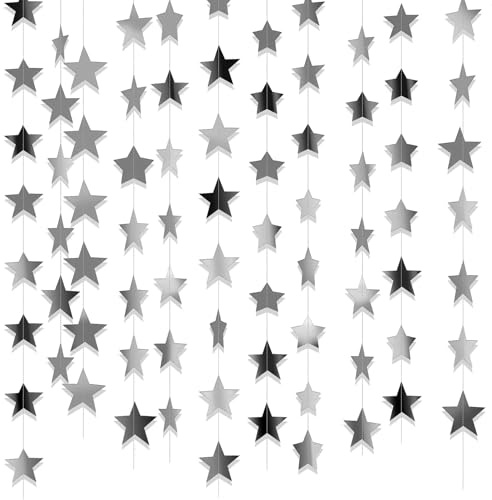 4 Stück reflektierende Stern-Papiergirlande, Dekorationen, funkelnde Stern-Wimpelkette, Banner, Jubiläumszubehör, hängende Dekoration, funkelnde kleine Stern-Party-Girlanden, für Geburtstag, Hochzeit,