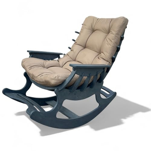 Wood Spark Relaxsessel Schaukelstuhl für Garten & Balkon – Holz-Gartenmöbel Set – Schaukelsessel mit Holzoptik in Grau & Matratze in Cappuccino – Bequemer Relaxsessel – Balkonmöbel