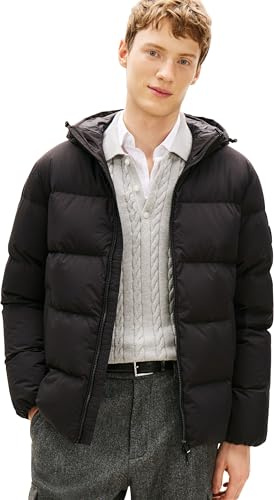 Tommy Hilfiger Cazadora acolchada Hombre Down Hooded impermeable, Negro (Black), M