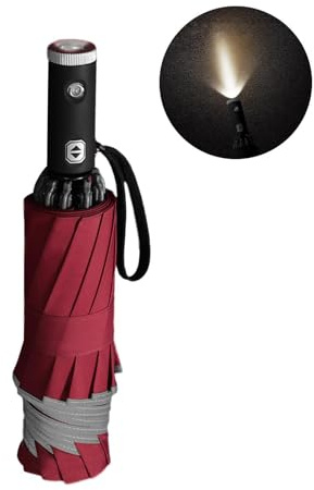 Zetqhuu Paraguas automático | Paraguas portátil resistente al viento con luz LED y tiras reflectantes - Paraguas de bolsillo invertido completamente automático para amigos, familiares