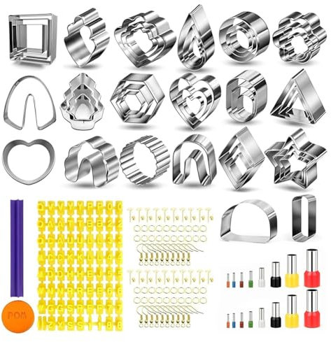 Fnfhsa Cortadores de Arcilla Polimérica para Hacer Aretes 44 Formas Cortadores de Aretes de Arcilla 16 Cortadores Circulares 1 Sello de Letras 120 Accesorios