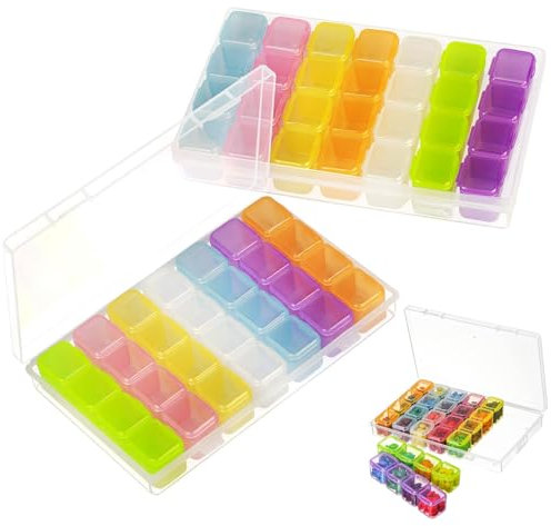 vcsjw 2 PCS Diamond Painting Aufbewahrungsbox,Diamond Painting Zubehör Boxen,Kunststoff Diamant Stickerei Box,Diamond Painting Box,Für Kleinteile Storage Box Accessory Boxes (28 Fäche)