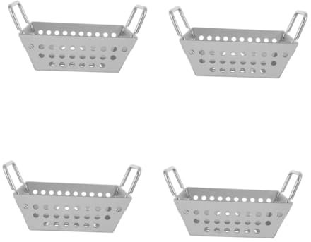 Juego de 4 cestas de parrilla de acero inoxidable para el hogar, para verduras, accesorios de parrilla con agujeros, suministros de barbacoa para cocinar al aire libre, bandeja plateada