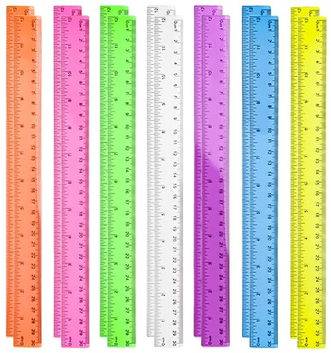 TRKETK 14 Stück 30 cm Lineal, Kunststoff Lineal Set Farbiges Transparentes Lineal 12 Zoll Transparentes Herrscher Lineal Farbig Kunststoff Lineal Für Schüler Kinder Schulbürolehrer