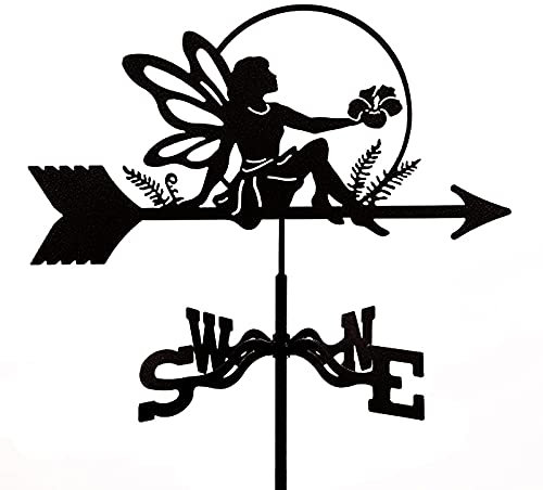 Wetterfahne aus Metall, Retro-Bauernhofszene, Ornament, Wetterfahne, Gartenstecker, Windfahne, für Garten und Hof, Dachmontage, Windrichtungsanzeiger (Fee)