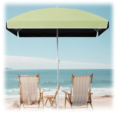 XUQQU Parasol De Plage 160 Cm, Parasol De Jardin Portatif, Parasol De Marché Rectangulaire, Pare-Soleil Imperméable, Hauteur Réglable, Base Non Incluse(Green)