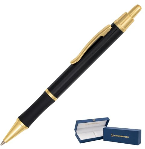 DaySpring Monroe Black Ballpoint Writing Instrument - Click Action with 18k Gold Plated Accents, All Metal Construction, Medium Point Black Ink, Gift Box