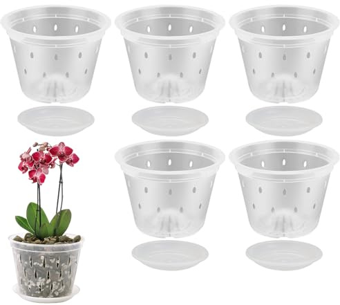 Vasi di orchidee con buchi - fioriere trasparenti, set di pentole a fessura | Contenitori di radici traspiranti, supporti per orchidee trasparenti per giardini esterni e display per piante da interno