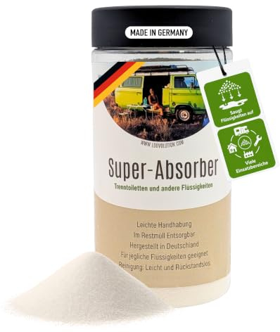 LOOVOLUTION Super-Absorber – Extrem saugstarkes Granulat für Campingtoiletten, Festivals, Wohnwagen, Krankenhäuser, Schulen & Seniorenheime, Wiederverwendbar, Geruchsfrei & sparsam