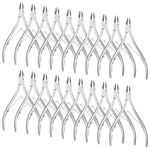 Kifmurase 20 Pack Cuticle Trimmer Stainless Steel Cuticle Nippers Pointed Blade Nail Cuticle Cutter Dead Skin Remover Pedicure Manicure Tools Double Spring for Fingernails Toenails (Silver)