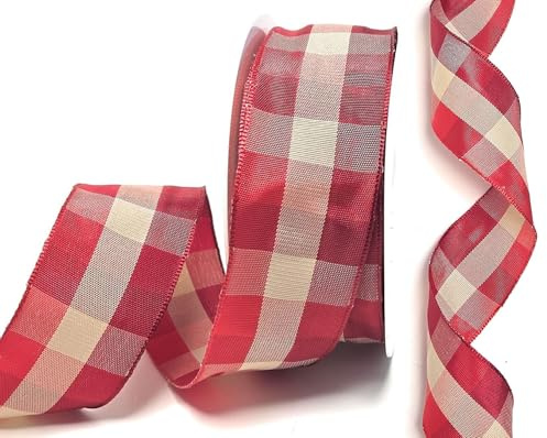 s.dekoda Schleifenband 20m x 40mm rot kardinalrot sand kariert Dekoband Karoband [D9635]
