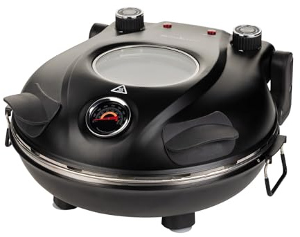 ROSMARINO Elektrischer Pizzaofen bis 400°C mit 30cm Pizzastein, 1200W Dual-Heizung oben & unten, Sichtfenster & Thermometer, Pizza Maker für authentische Pizza zuhause