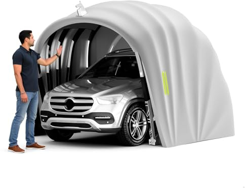 ACLFF Faltgarage Auto, Mobile Carport aus Edelstahl, Garage Zelt Unterstand, Abschließbarer, Kälte und Regenfester, Halbautomatische Faltgarage für Auto, SUV, Pick-up, Dunkelgrau