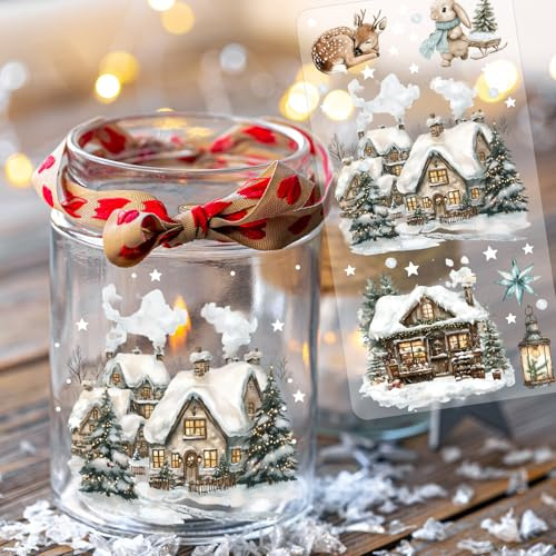 ilka parey Weihnachtssticker Rub on Sticker Weihnachtsmotive Häuschen Weihnachten Wichtel Winterhäuschen - Rubons - Rub on DIY für Windlicht Teelicht- Din lang Bogen rb40