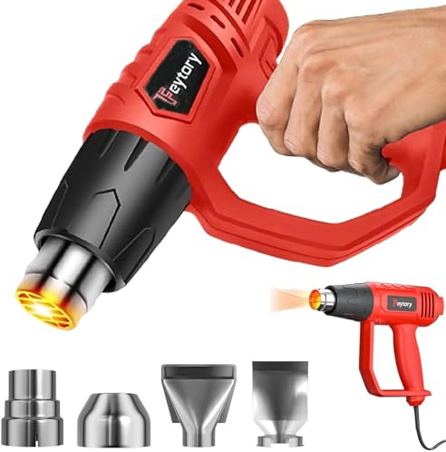 2000W Professional Heat Gun Dual Temp, Mini Handheld Hot Air Gun with 4 Nozzles, 300℃ & 600℃ Variable Temperature Control, Electric Heats Guns for Paint Stripping, Shrinking PVC, DIY Crafts, Red
