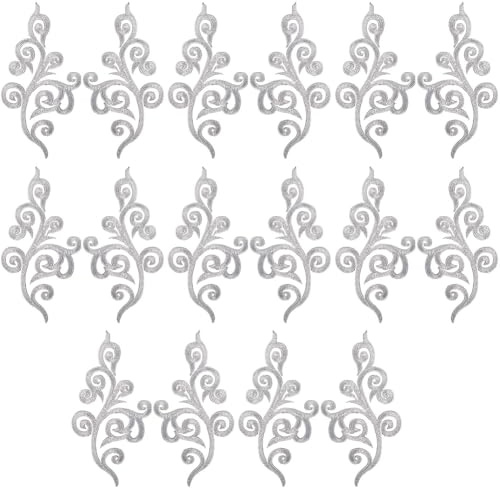 GORGECRAFT 16pz Toppa Ricamata metallico Da Stirare con Foglie Argentate Applicazioni Ricamate In Stile Boho Bordo con Vite Fiori Applicazioni In Pizzo Abiti Da Ballo Zaini Jean Cappelli Abbigliamento