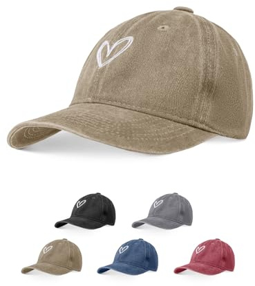 Decorie Cappello Baseball Donna Vintage con Ricamo Cuore - Cappellino con Visiera Regolabile in Cotone per L'Estate