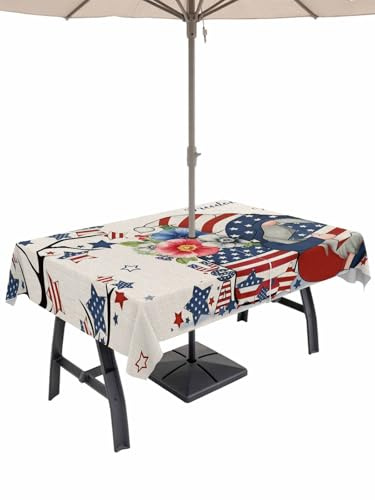 Yelstontyle Independence Day Dwarfs Tablecloth 60x84 Inch,Waterproof Rectangle Table Cloths Opium Poppy on Retro Linen Washable Table Cover for Kitchen Dining Room/Holiday Party/Indoor Outdoor Use