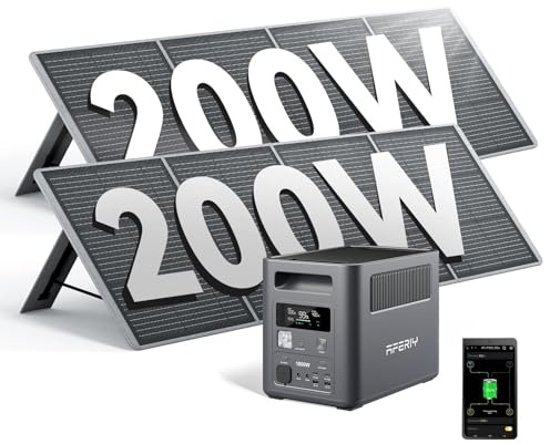 AFERIY Générateur Électrique Portable 1800W avec Panneau Solaire 200W ×2, 1024Wh Batteries LiFePO4, Sorties AC 220V-240V, Panneau Solaire Pliable avec Ports USB, IP65, pour Camping/Maison/Domicile