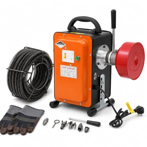 Desatascador eléctrico de tubería 750W, hurón Desatascador profesional de 20 m, máquina de limpieza de mangueras 400 RPM con muelles y guantes para fregadero de inodoro alcantarillado cocina baño