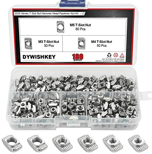 DYWISHKEY 180 Pieces 2020 Series T Nuts M3/ M4/ M5 T Slot Nut Hammer Head Fastener Nut Assortment Kit for Aluminum Profile