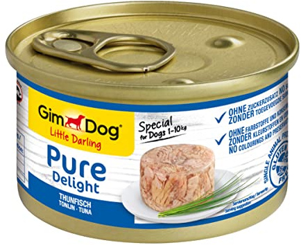 GimDog Pure Delight, atún - Snack para perros rico en proteínas, con pescado tierno en deliciosa gelatina - 12 latas (12 x 85 g)