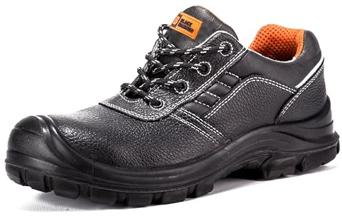 Black Hammer Mens Leather Safety Trainer Work Shoes Non Metal Lightweight Composite Toe Cap Kevlar Midsole Ankle Hiker S3 SRC 2252 (10 UK) Black