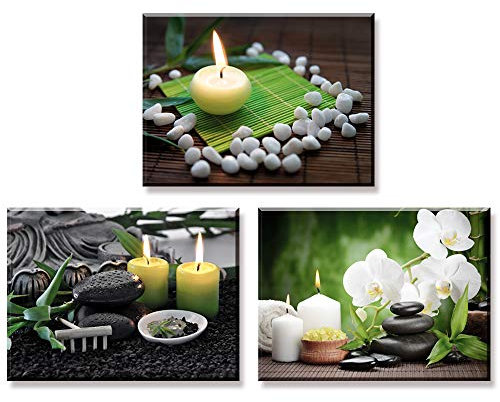 Piy Painting Cuadro en lienzo en Zen Spa Candela de Piedra Murales Decoración Impresiones de Lienzo Romantico para Cocina dormitorio Regalo Aniversario 30x40cm 3units