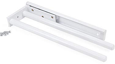 Emuca - Portasciugamani estraibile con 2 bracci, appendi asciugamani da bagno o cucina in alluminio colore bianco, lunghezza 310mm
