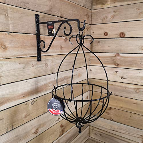 Tom Chambers Black Metal Spanish Garden Flower Wall Hanging Basket Large 35cm 14 inch - Without Bracket