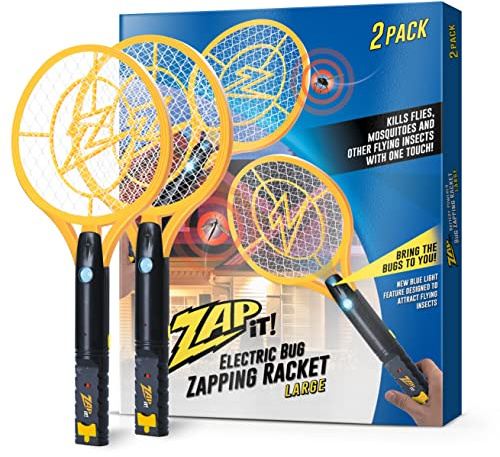 ZAP iT! Electric Fly Swatter Racket & Mosquito Zapper with Blue Light Attractant - High Duty 4,000 Volt Electric Bug Zapper Racket - Fly Killer USB Rechargeable Fly Zapper Indoor Safe - 2 Pack, Yellow