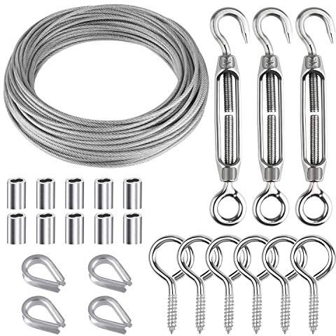 CHRORINE 24 Pcs Garden Wire Rope Kit 304 Stainless Steel M5 Turnbuckle Tensioner Cable Rope Wire Rope Thimble