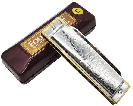 Suzuki Folkmaster 1072 10 Loch diatonische Mundharmonika Standard Anfänger-Blues Harp Gaita Tonart A/AB/B/C/D/DB/E/Eb/F/F#/G Musikinstrument(Tonart C)
