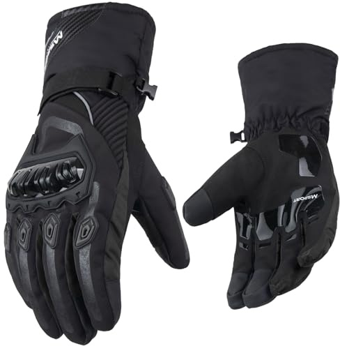 Msport Winter Motorradhandschuhe Thermisch 100% Wasserdicht – Schutzhandschuhe für Roller, Ski & Snowboard mit Touchscreen-Funktion - Schwarz L