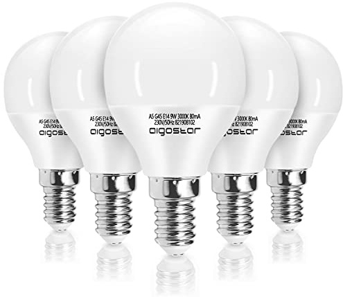 Aigostar - Bombilla LED E14 9W (Equivalente a 62W), Luz Calida 3000K, 840 Lúmenes, CRI> 80, Ahorro de Energía, No Regulable - 5 Unidades