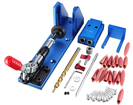 Drill Press Inclined Hole Doweling Jig Pocket Hole Jig Kit with 9.5mm Drill Bit Guide for Hole Puncher Furniture Carpentry Tools for Fast and Accurate Installation of Door and Dra