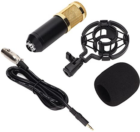 BM800 Micrófono de Condensador con Cable, Juego de Micrófono Cardioide de Escritorio XLR a 3.5 Mm, con Soporte a Prueba de Golpes, para Grabación de Transmisión, Juegos, Chat de Voz,(oro negro)