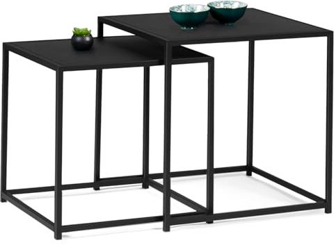 IDMarket - Set aus 2 Auszieh-Couchtischen Davis 40/45 aus mattschwarzem Metall im Industriedesign