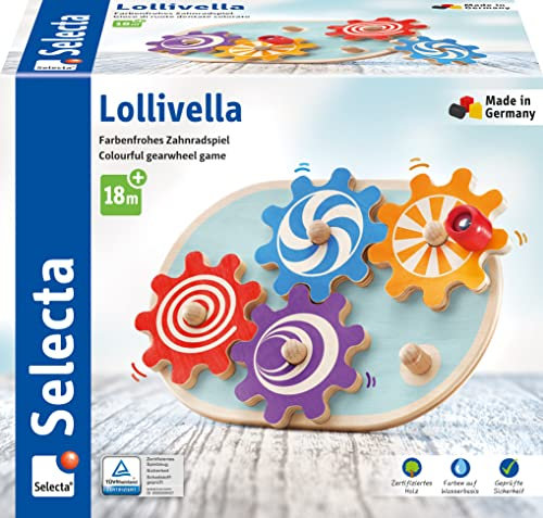 Selecta 62084 Lollivella, Zahnradspiel, Motorikspielzeug aus Holz, 17,5 cm