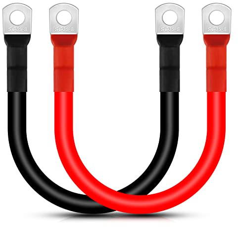 Lpluziyyds Battery Inverter Cable, 2pcs 2AWG/35mm² 50cm 12V Red and Black Car Battery Charger Cable Leads with M8 Ring Terminals Copper Wire for Truck, Motorcycle, Solar, RV, Marine