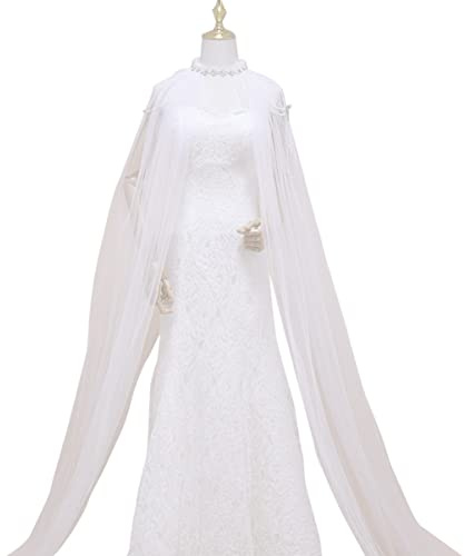Abaodam Weißer Brautschal Modischer Netz-Quasten-umhang Langes Brautkleid-Accessoire Cape Für Braut Brautumhang Netz-kostüm