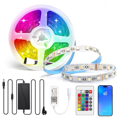 Arotelicht 24V RGBW LED Streifen WIFI Kit LED Band LED Strip 5050 SMD RGB+Warmweiss 4 in 1 mit Smart WLAN Kontroller, Kompatibel mit Alexa,Google Home LED Lichtleiste Deko für Haus,Party,Bar