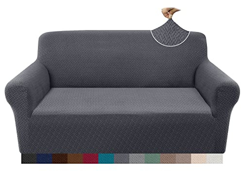 Granbest 2023 Neueste Jacquard Sofabezug 2 Sitzer Superweicher Rutschfester Stretch Couchbezug Vier Jahreszeiten Universal Elastische Sofahusse für Hunde, Katzen, Haustiere (2 Sitzer, Grau)