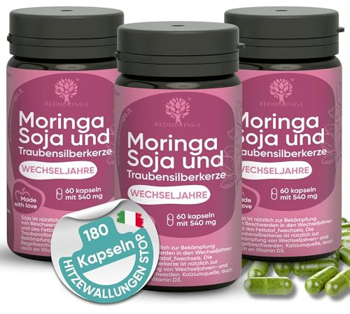 Formel für fortgeschrittene Menopause | Nahrungsergänzungsmittel Cimicifuga Menopause mit natürlichen Östrogenen gegen Hitzewallungen | Bio-Moringa zur Gewichtskontrolle | 180 Kapseln