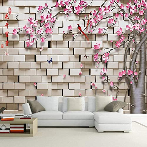 Sfondo Della Camera Da Letto Muro Di Mattoni Vintage Fiori Di Pesco Floreale Ragazzo Camera Da Letto Sfondo Muro 3D Murale Carta Da Parati Sfondi 3D Carta Da Parat 140 (larghezza) x 70 (altezza) cm