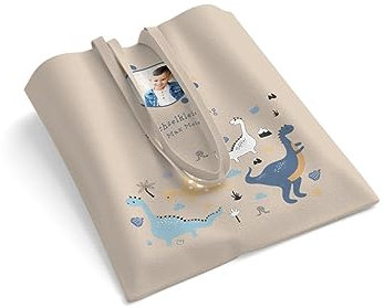 easyprint Tragetasche mit Name + Text personalisieren | Stoffbeutel bedruckt | Dinosaurier | Kita Turnbeutel | Farbe wählbar | Jutebeutel | Wechselkleidung | Kindergarten | Schule (Natur)