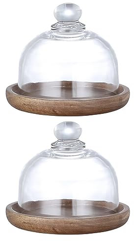 Kichvoe 2sätze Mini Holz Dessertplatte Mit Glasdeckel Teiliges Für Kuchen Und Snacks Für Partys Und Anlässe Sicher Und Praktisch Glatte Kanten Vielseitig Einsetzbar