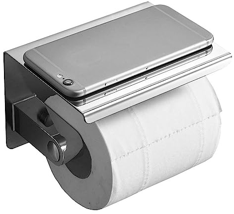 Toilettenpapierhalter mit Telefonablage, wandmontiert, Edelstahl-Toilettenpapier-Spender für Badezimmer (Einzelrolle-Silber)
